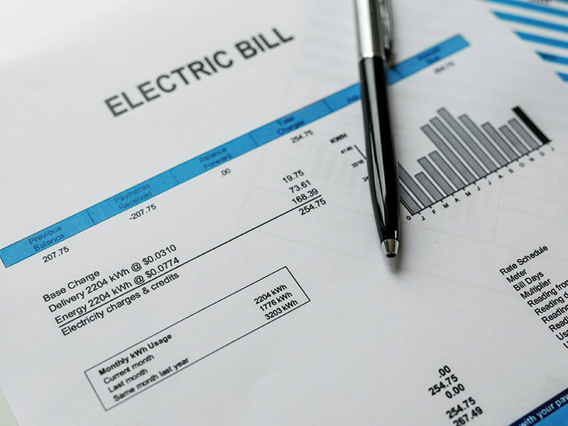 Energy bill showing high monthly payment due.